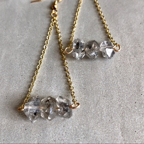 Herkimer Diamond Gold Drop Earrings - Picture 2 of 2